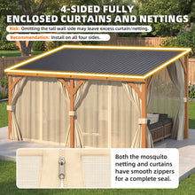 Load image into Gallery viewer, AECOJOY 12x10 Outdoor Wooden Pergola Gazebo with Curtains and Netting for Patio
