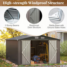 Load image into Gallery viewer, 10x14 FT Outdoor Storage Shed, Large Garden Tool House with Improved Windproof Metal Structure, Lockable Door, 4 Vents &amp; Waterproof for Patio Backyard