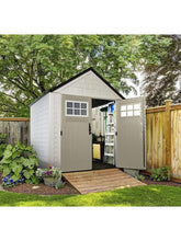 Load image into Gallery viewer, 77 Ft Durable Weather Resistant Resin Outdoor Garden Storage Shed with Windows and Utility Hooks, Sand