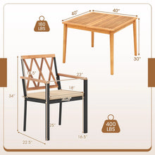Load image into Gallery viewer, Tangkula 5 Piece Patio Wood Dining Set Outdoor Square Acacia Table Metal Chairs Set