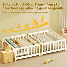 Load image into Gallery viewer, Slsy Twin Size Toddler Floor Bed, Solid Wood Montessori Bed Frame with Fence &amp; Door Montessori Floor Bed Crib with Safety Guardrails for Girls and Boys