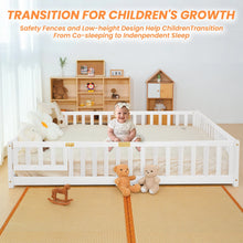 Load image into Gallery viewer, Slsy Twin Size Toddler Floor Bed, Solid Wood Montessori Bed Frame with Fence &amp; Door Montessori Floor Bed Crib with Safety Guardrails for Girls and Boys