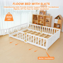 Load image into Gallery viewer, Slsy Twin Size Toddler Floor Bed, Solid Wood Montessori Bed Frame with Fence &amp; Door Montessori Floor Bed Crib with Safety Guardrails for Girls and Boys