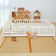 Load image into Gallery viewer, Slsy Twin Size Toddler Floor Bed, Solid Wood Montessori Bed Frame with Fence &amp; Door Montessori Floor Bed Crib with Safety Guardrails for Girls and Boys