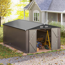 Load image into Gallery viewer, 10x14 FT Outdoor Storage Shed, Large Garden Tool House with Improved Windproof Metal Structure, Lockable Door, 4 Vents &amp; Waterproof for Patio Backyard