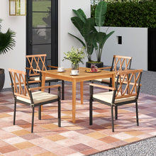 Load image into Gallery viewer, Tangkula 5 Piece Patio Wood Dining Set Outdoor Square Acacia Table Metal Chairs Set