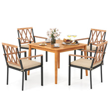 Load image into Gallery viewer, Tangkula 5 Piece Patio Wood Dining Set Outdoor Square Acacia Table Metal Chairs Set