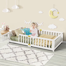 Load image into Gallery viewer, Slsy Twin Size Toddler Floor Bed, Solid Wood Montessori Bed Frame with Fence &amp; Door Montessori Floor Bed Crib with Safety Guardrails for Girls and Boys