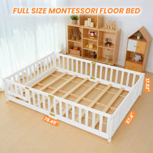 Load image into Gallery viewer, Slsy Twin Size Toddler Floor Bed, Solid Wood Montessori Bed Frame with Fence &amp; Door Montessori Floor Bed Crib with Safety Guardrails for Girls and Boys