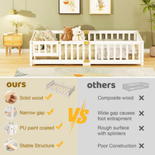 Load image into Gallery viewer, Slsy Twin Size Toddler Floor Bed, Solid Wood Montessori Bed Frame with Fence &amp; Door Montessori Floor Bed Crib with Safety Guardrails for Girls and Boys