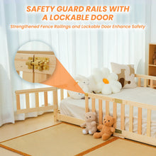 Load image into Gallery viewer, Slsy Twin Size Toddler Floor Bed, Solid Wood Montessori Bed Frame with Fence &amp; Door Montessori Floor Bed Crib with Safety Guardrails for Girls and Boys
