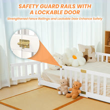 Load image into Gallery viewer, Slsy Twin Size Toddler Floor Bed, Solid Wood Montessori Bed Frame with Fence &amp; Door Montessori Floor Bed Crib with Safety Guardrails for Girls and Boys