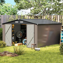 Load image into Gallery viewer, 10x14 FT Outdoor Storage Shed, Large Garden Tool House with Improved Windproof Metal Structure, Lockable Door, 4 Vents &amp; Waterproof for Patio Backyard