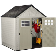 Load image into Gallery viewer, 77 Ft Durable Weather Resistant Resin Outdoor Garden Storage Shed with Windows and Utility Hooks, Sand