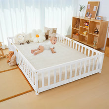 Load image into Gallery viewer, Slsy Twin Size Toddler Floor Bed, Solid Wood Montessori Bed Frame with Fence &amp; Door Montessori Floor Bed Crib with Safety Guardrails for Girls and Boys